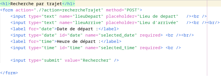 Code Vue Recherche Trajet